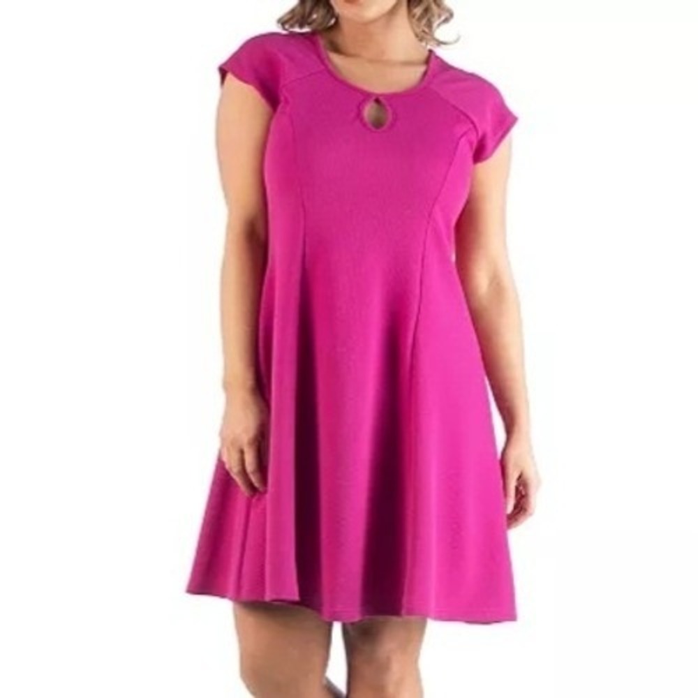 24Seven Comfort Apparel Keyhole Neck Pink Short Dress Womens Size L NWT
